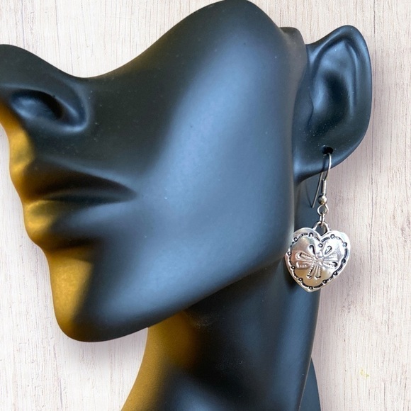 Vintage Silver Tone Heart Pendant Earrings - Picture 1 of 9